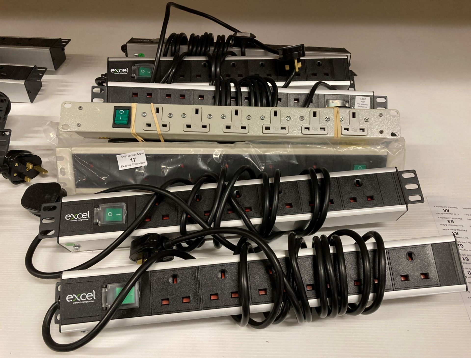 5 x Excel 6 gang rack mountable extension leads and 2 other unbranded (7) (Saleroom location: F07