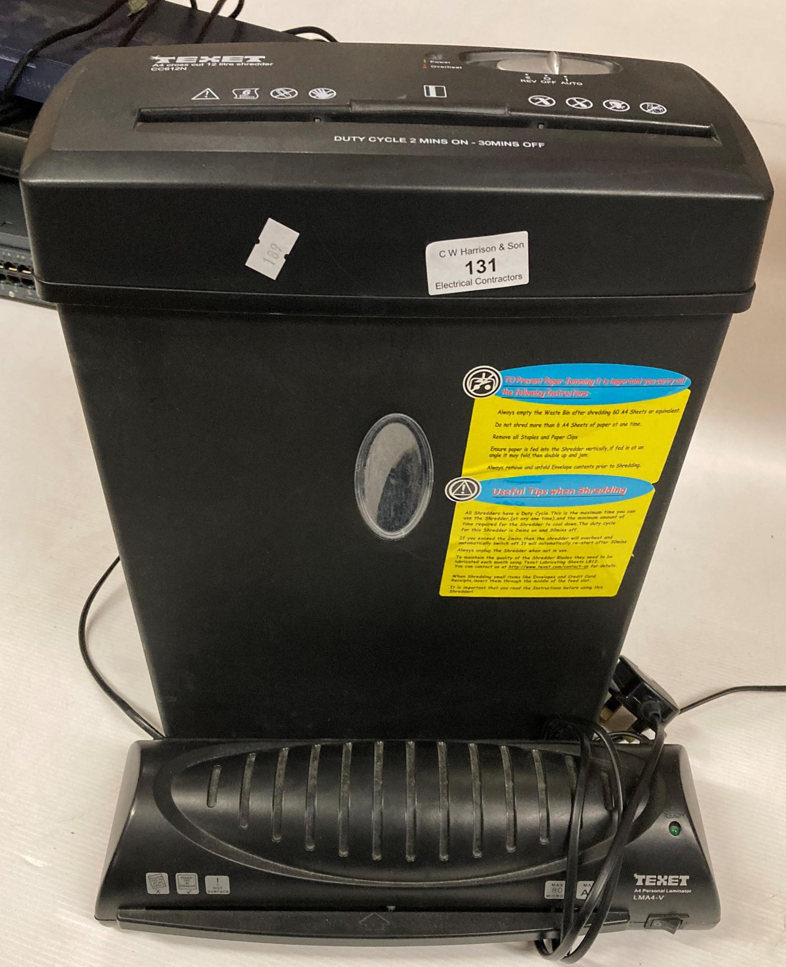 2 items - a Texet paper shredder and a Texet A4 laminator (Saleroom location: E07) - Image 2 of 2