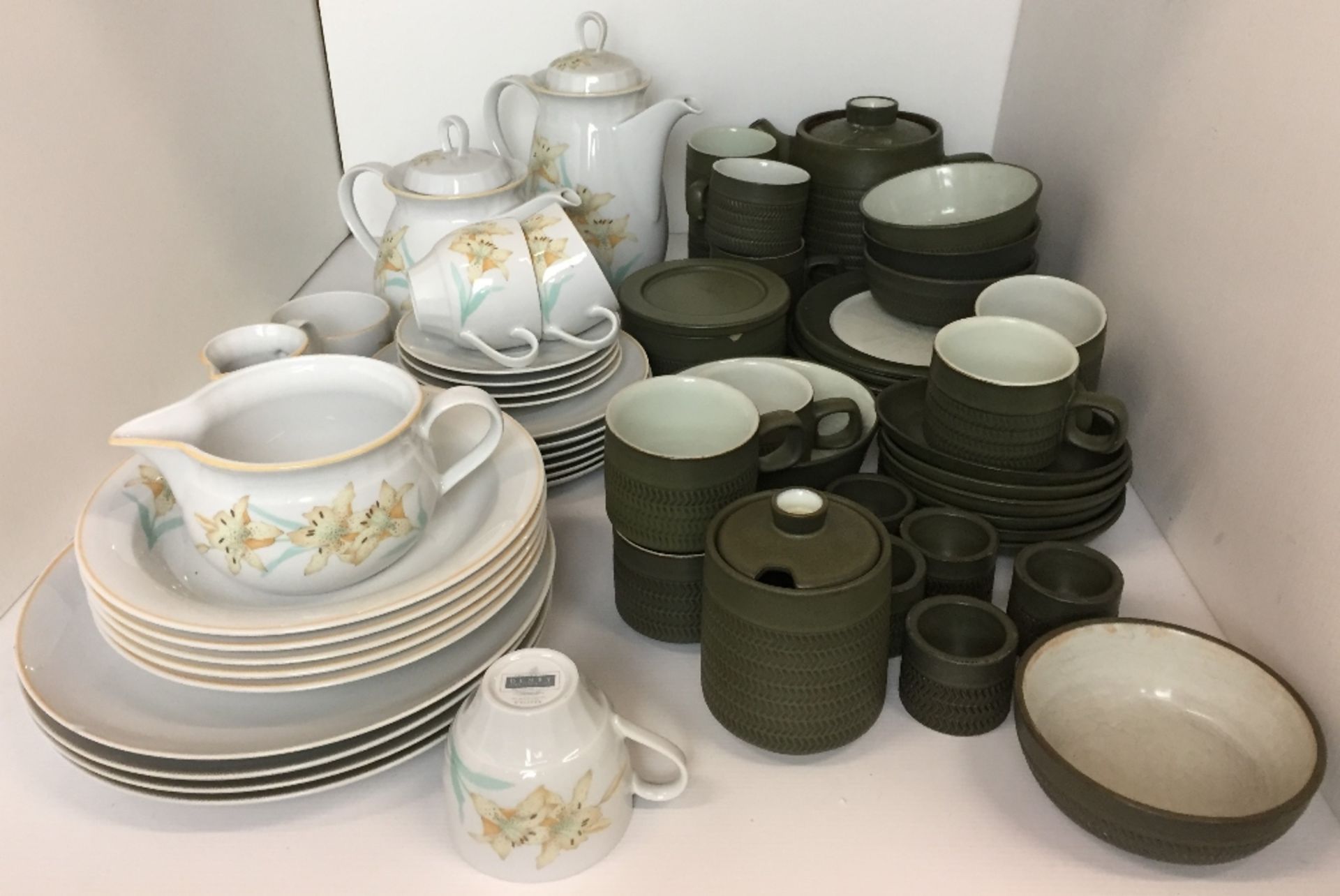 Sixty one items including thirty four pieces of Denby Camelot dark green (repair to teapot lid,