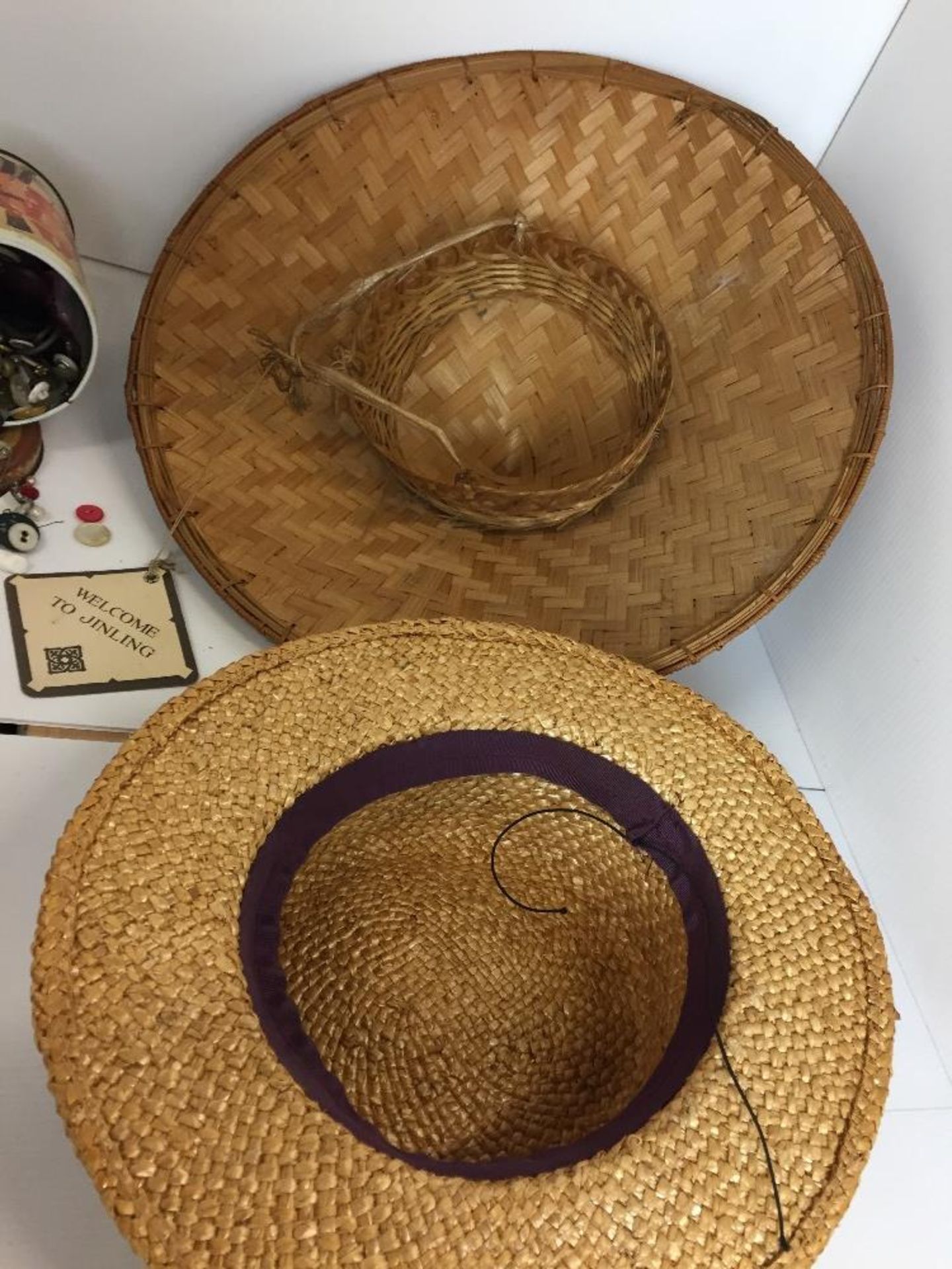 Five items - straw boater, Chinese bamboo coolie hat, pair of Treasure Island book ends, - Image 3 of 3