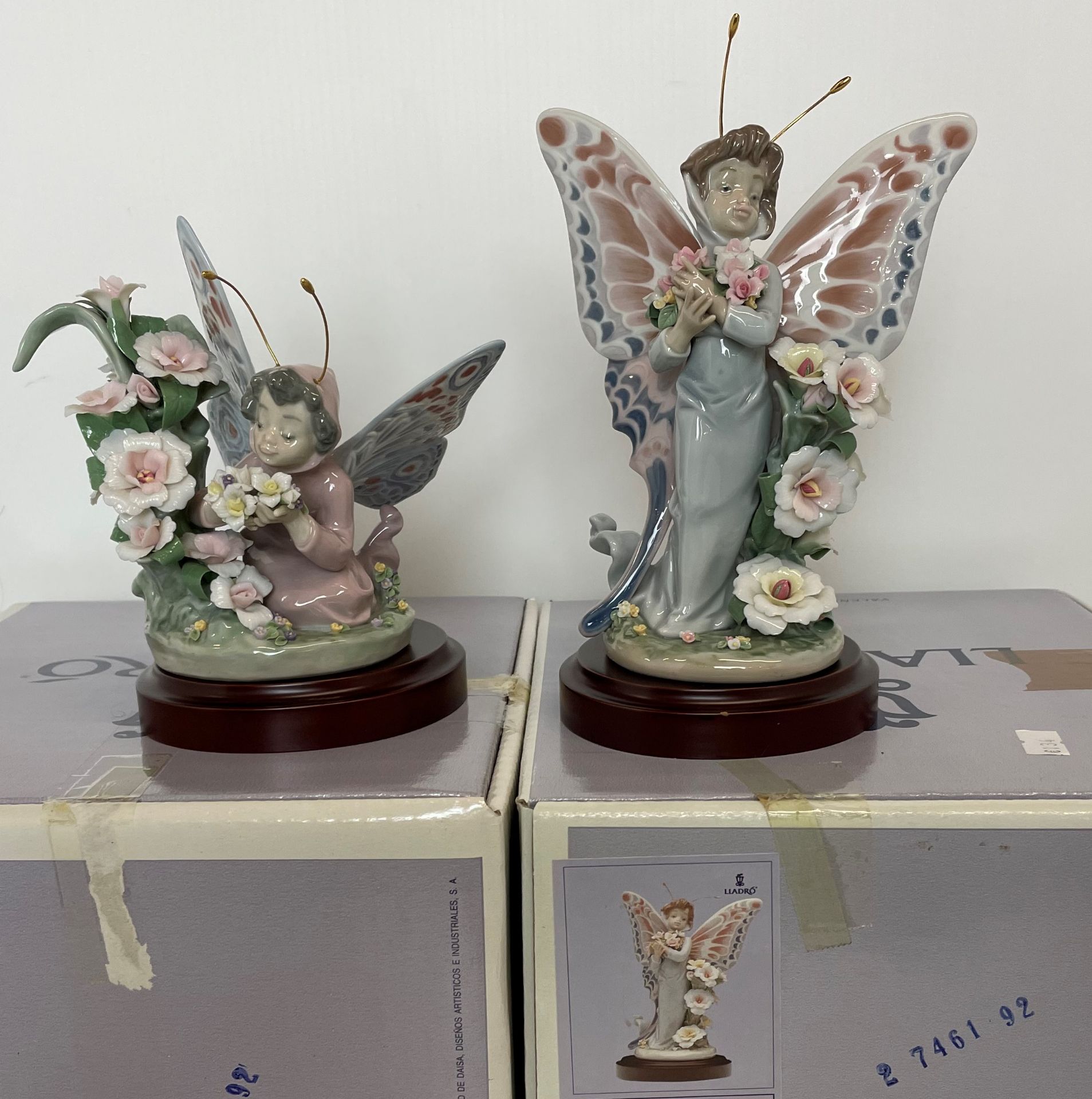 Two Lladro fairy figures with wooden bases and boxes - Floral Admiration and Floral Fantasy