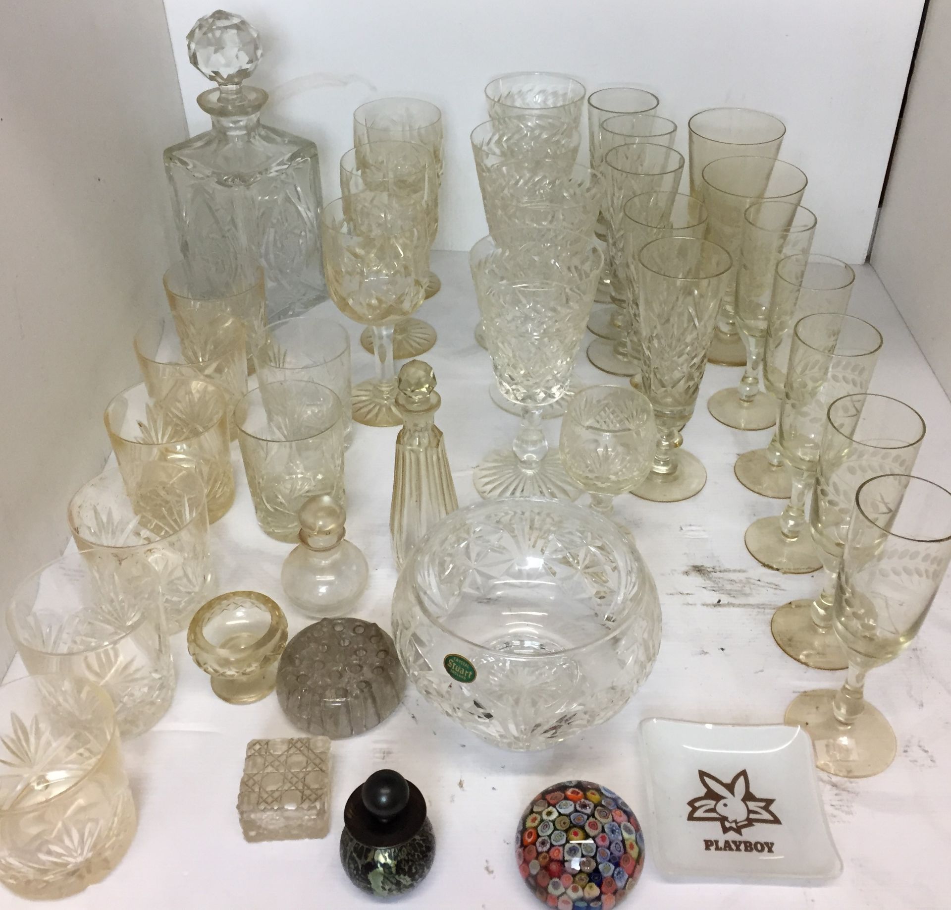 Thirty six pieces of glassware including decanter and set of six whiskey glasses,