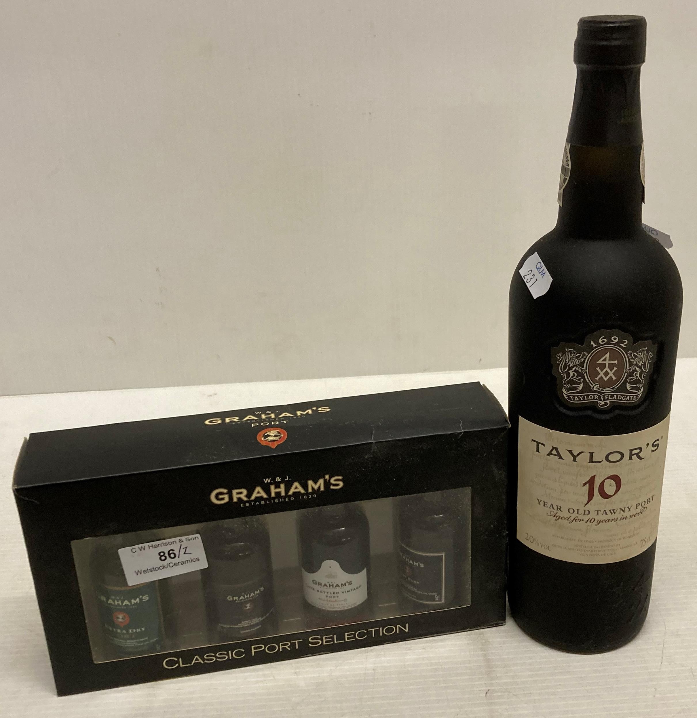 A 75cl bottle of Taylor's four star ten year old Tawny Port and a W & J Graham's four bottle