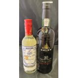 A 750ml bottle of Porto Calem 10 years old Tawny Porto and a 375ml bottle of Dolin Vermouth De