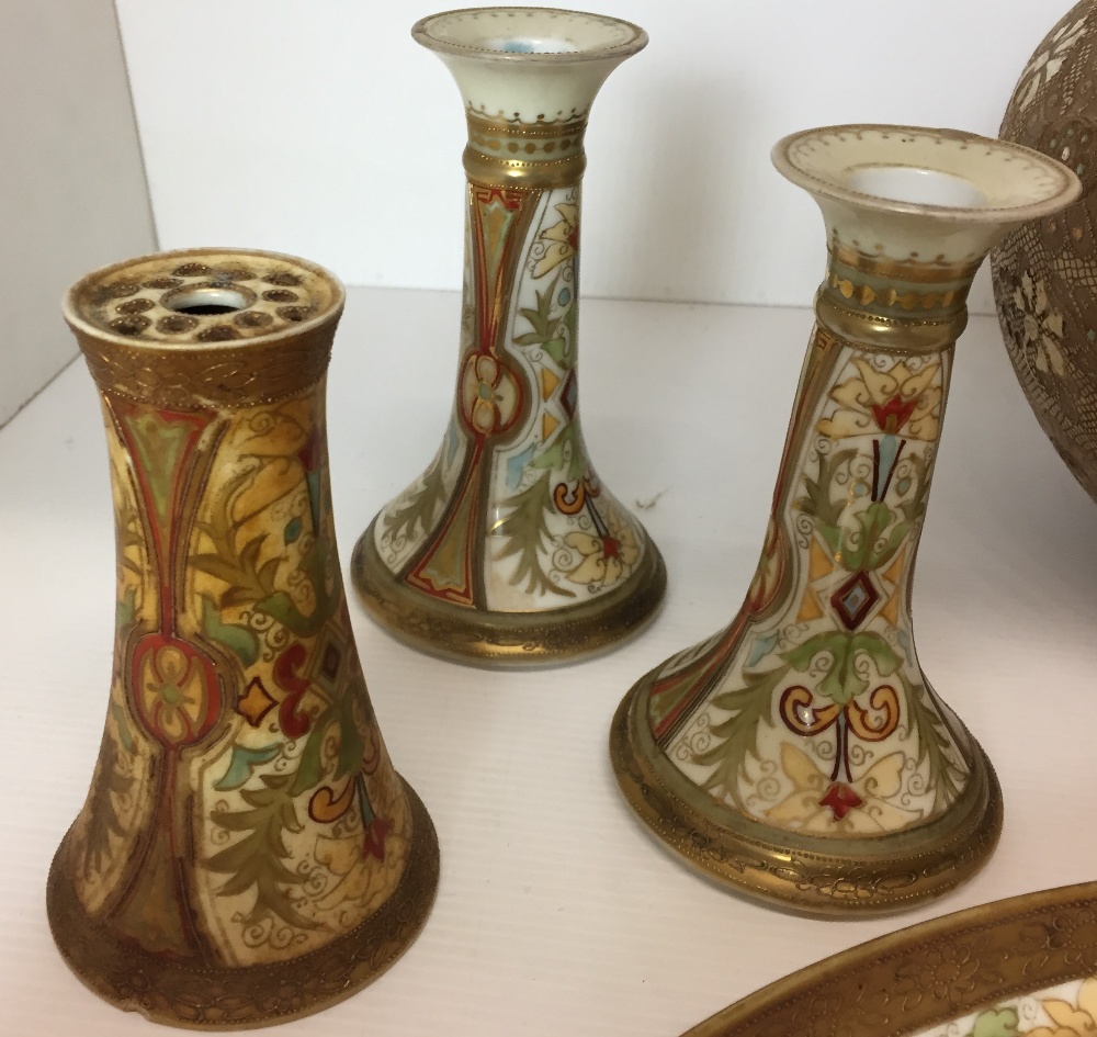 Eight items of Satsuma ware including seven piece Noritake set comprising pair of candlesticks, - Image 3 of 6