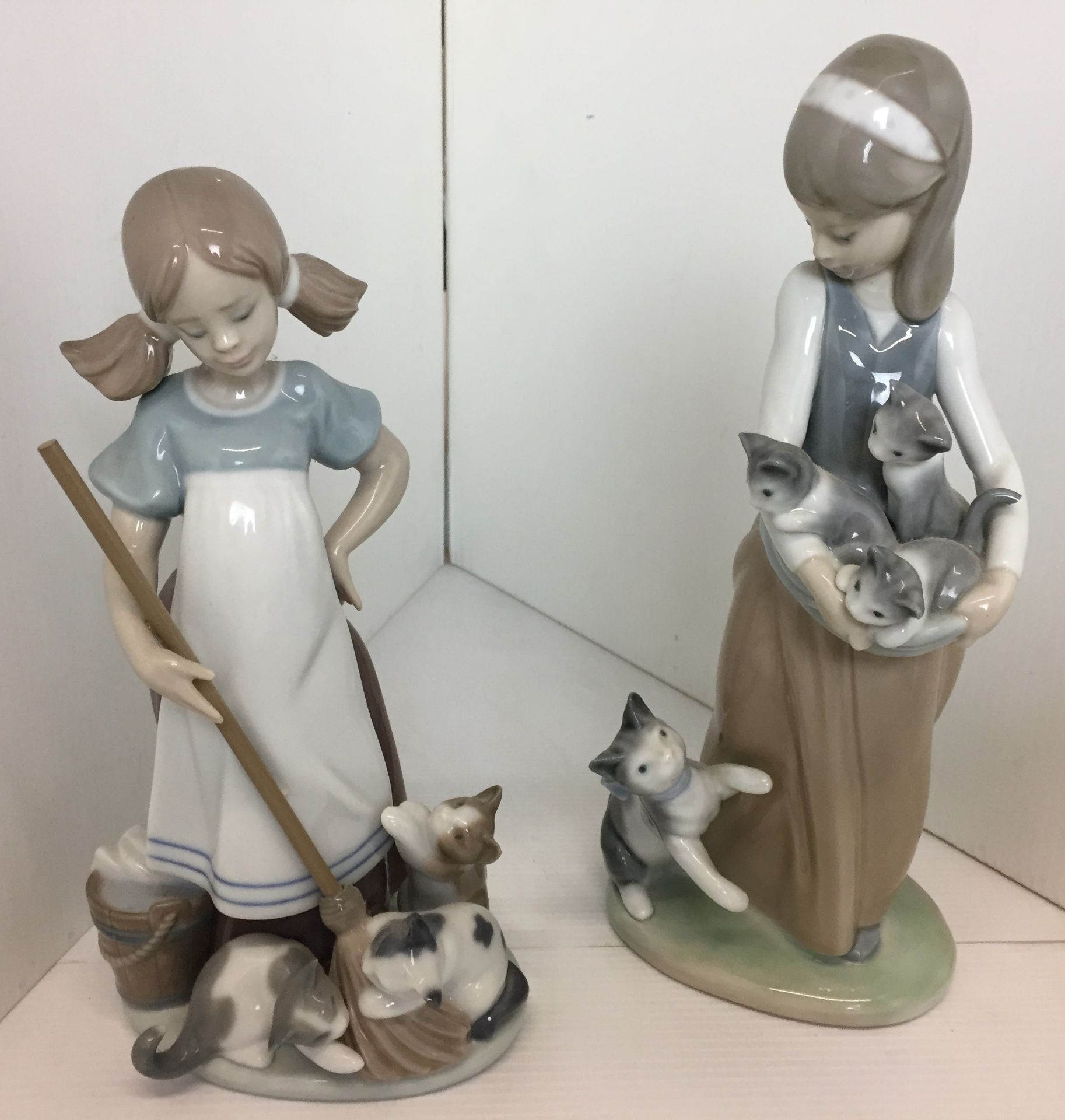 Four Lladro figures - two girls with kittens 24 and 21cm high, - Image 2 of 6