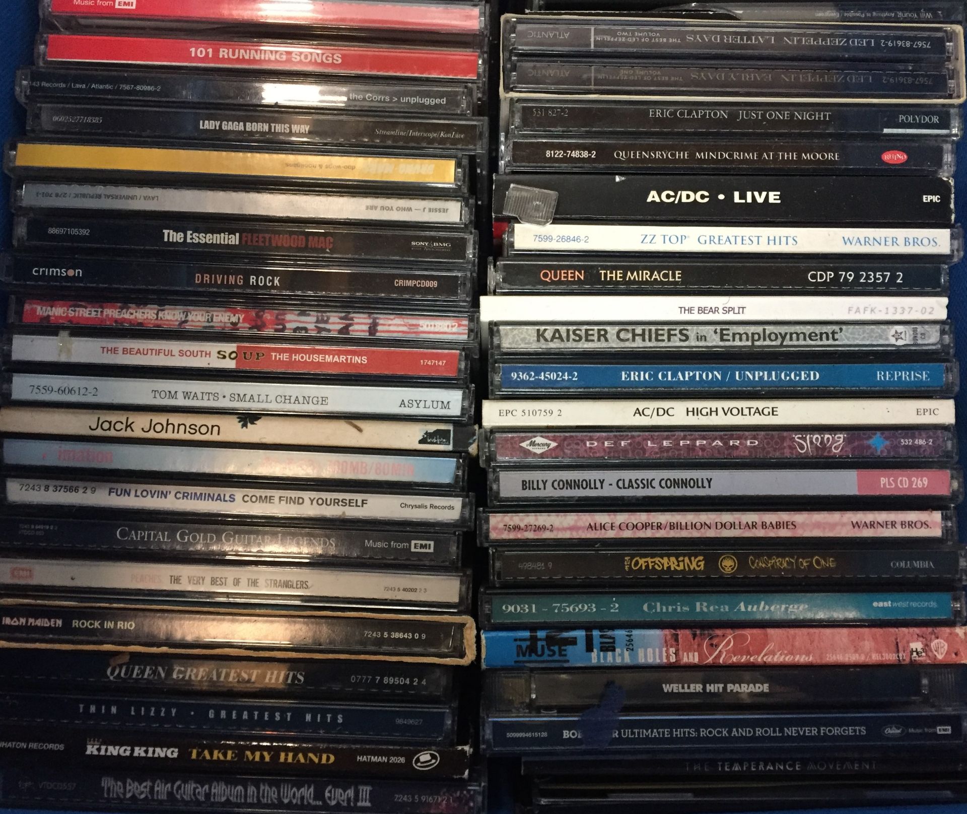 Two boxes containing one hundred and fifty plus CDs including AC/DC, Thin Lizzy, Rolling Stones, - Image 2 of 5