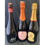 Three assorted 75cl bottles of sparkling wine/prosecco including Fox & Fox Mayfield Mosaic Rose