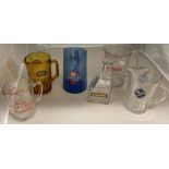 Five glass and one plastic advertising water jugs - Nelson Tipped Cigarettes, Embassy, Player's,