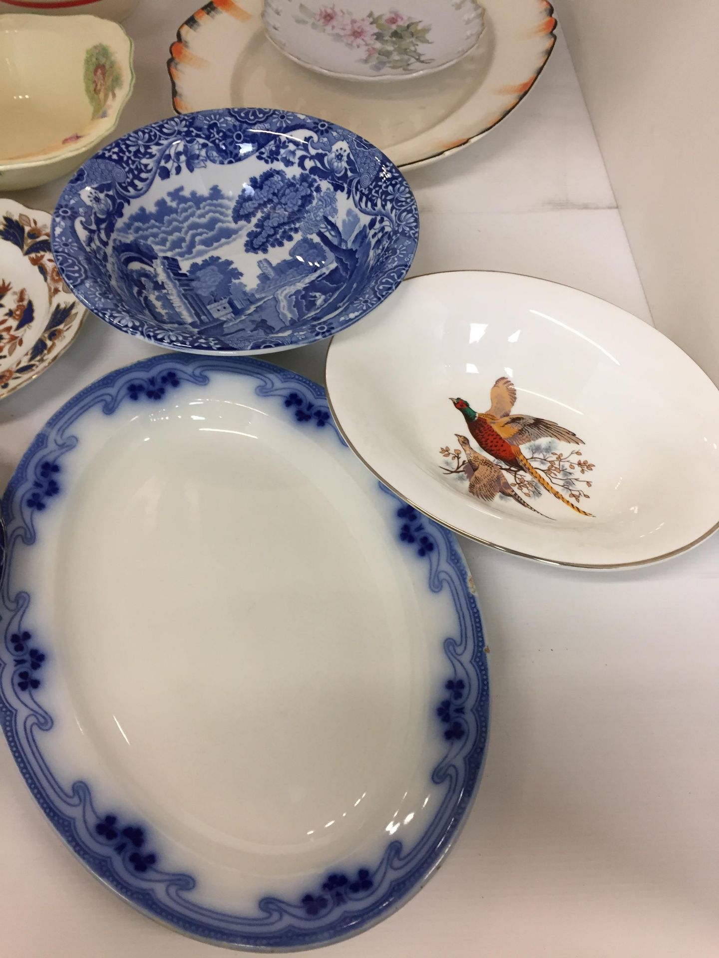Nine items including Copeland blue and white oval meat dish 35 x 25cm and fruit bowl 24cm diameter - Image 3 of 6