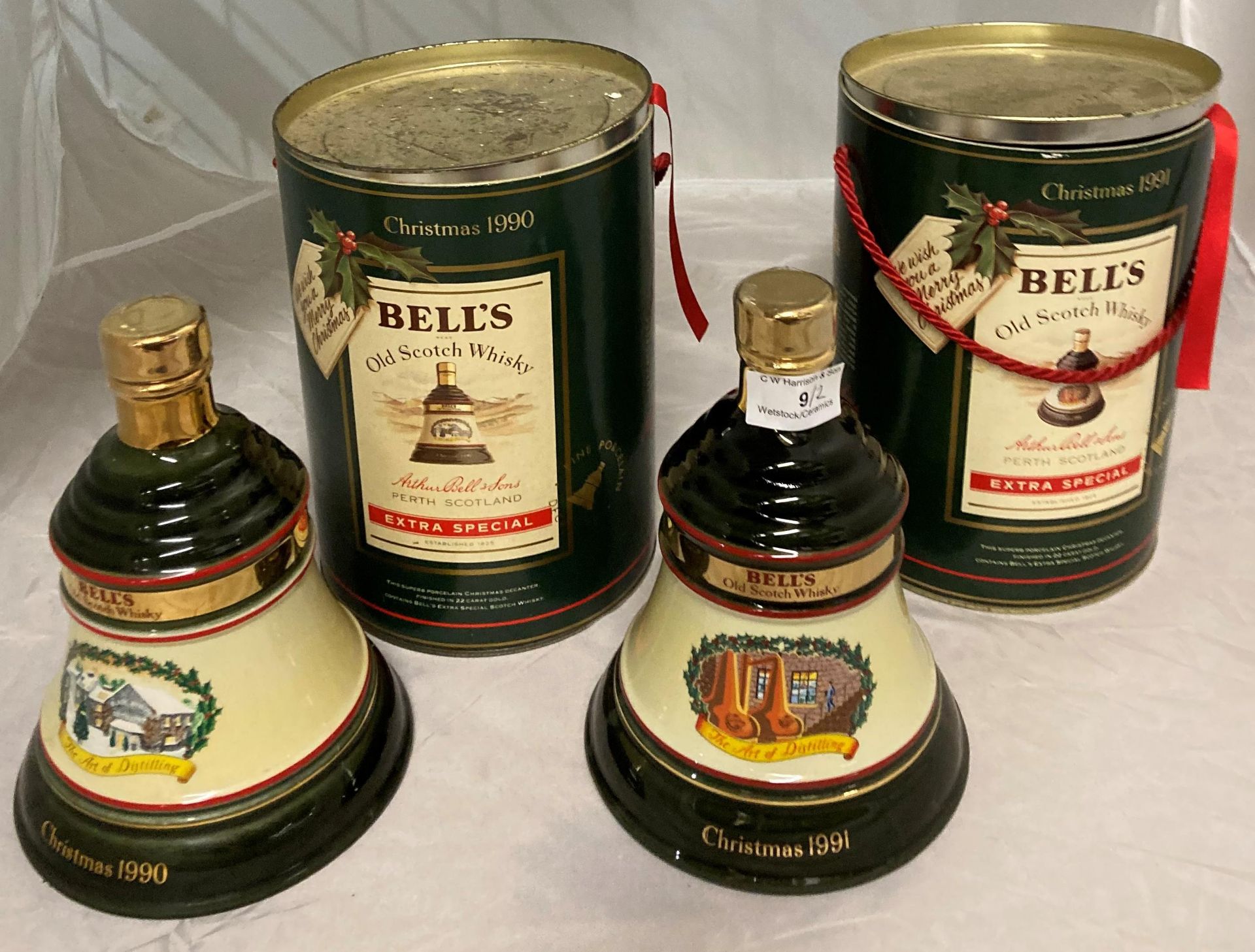 Two Wade porcelain decanters containing 75cl Bells Old Scotch Whisky 40% volume in presentation