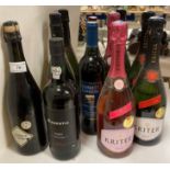 Eleven various bottles of wines etc including a 75cl bottle of Essentia Port,