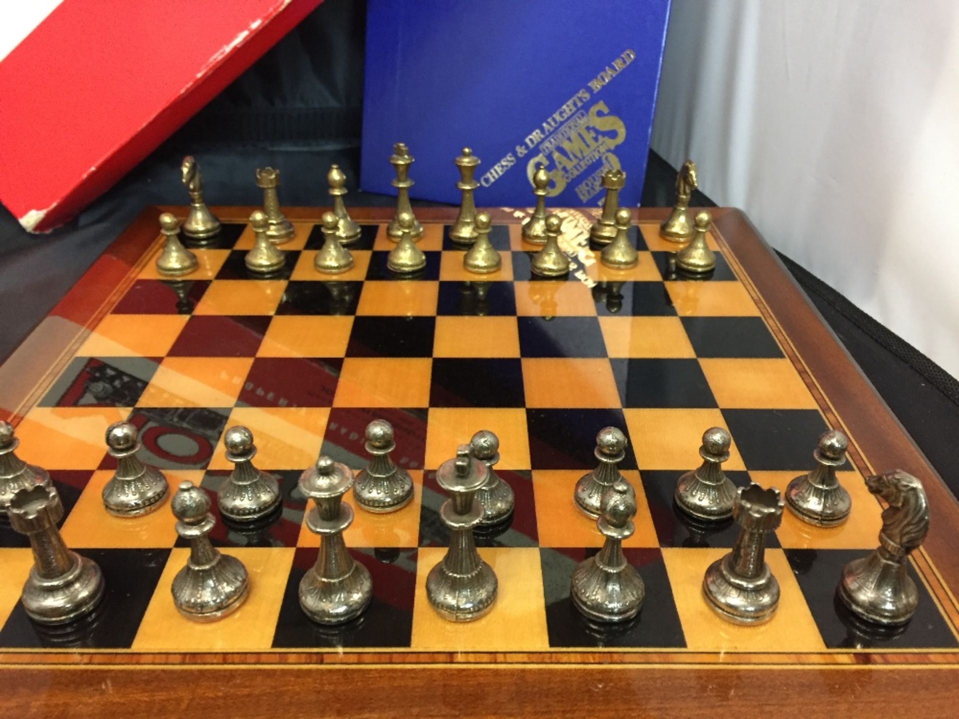 Three items - a wooden chess board and metal Italian chess set, - Image 2 of 4
