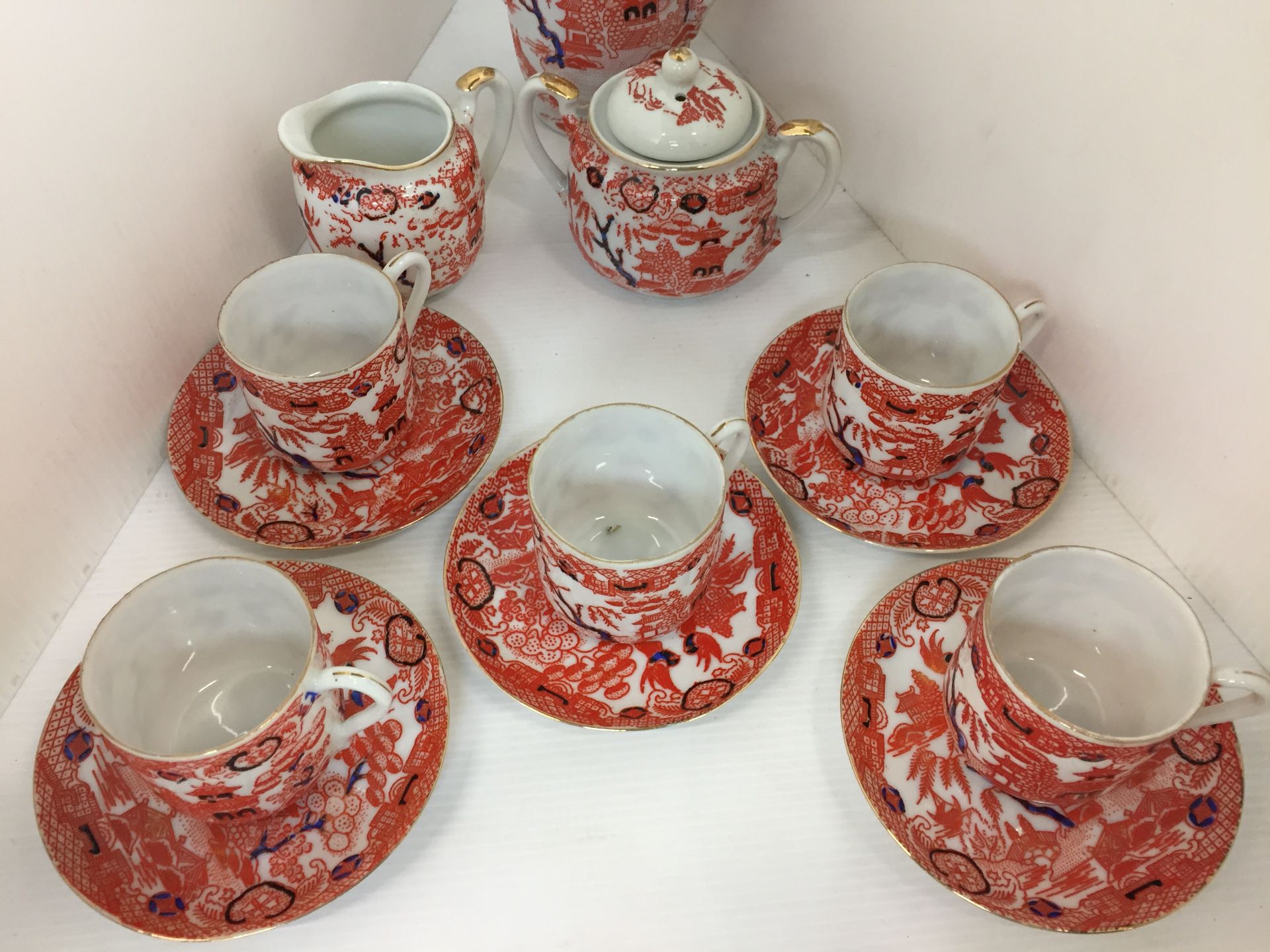 Thirteen pieces of Jaspanese red and blue china coffee set (saleroom location: U07) - Image 3 of 3