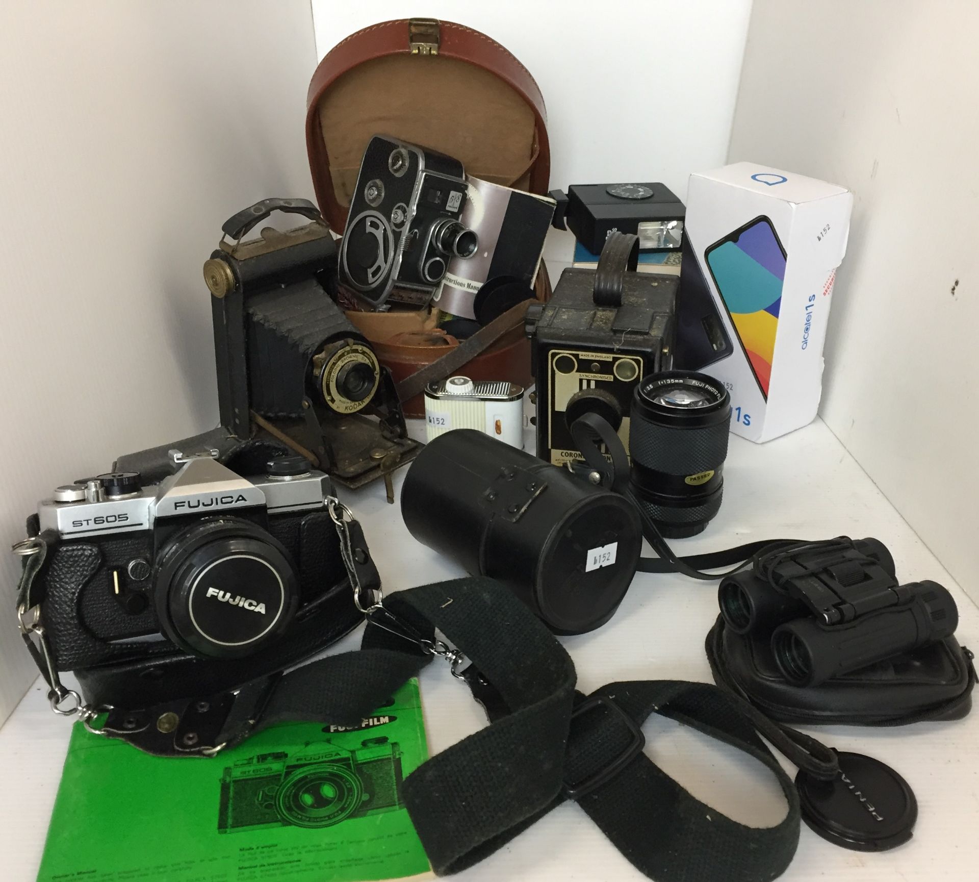 Nine items including Fujica ST 605 camera with case and instructions,