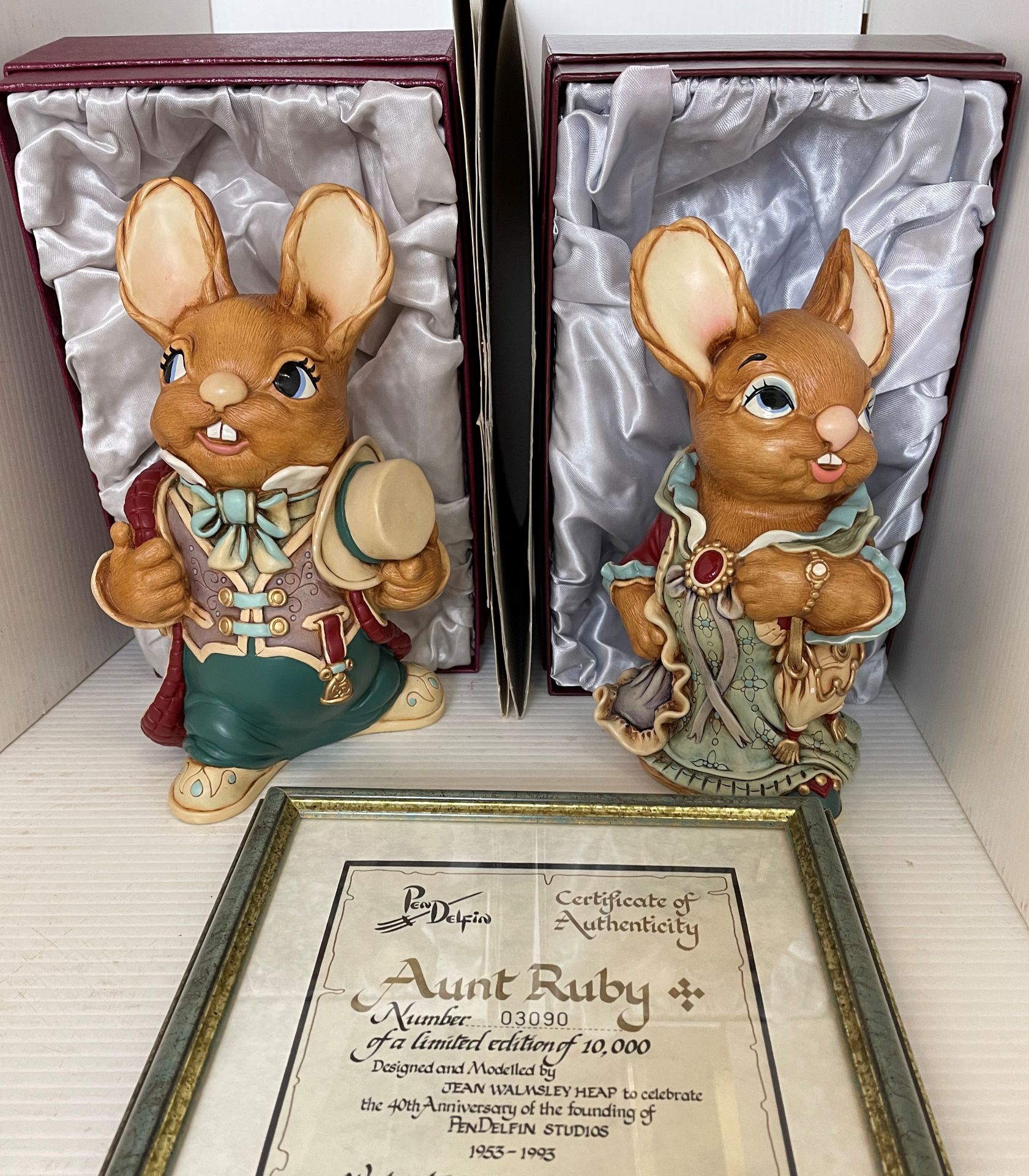 Two boxed pieces of PenDelfin - Uncle Henry and Aunt Ruby with a framed certificate (saleroom