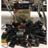 Twenty photographic items including thirteen cameras by Pentax, Olympus, Beirette, Zenit etc,