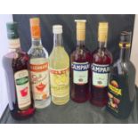 Two 70cl bottles of Campari Milano, 100cl bottle of Mathieu Teisseire Grenadine,