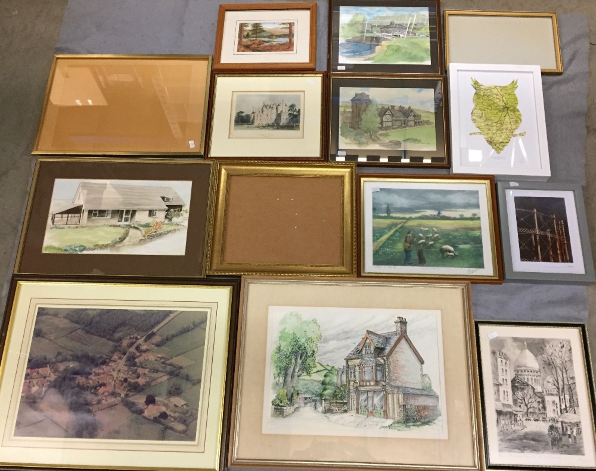 Fourteen items - eleven framed pictures photographs, water colours, prints - mainly Yorkshire,