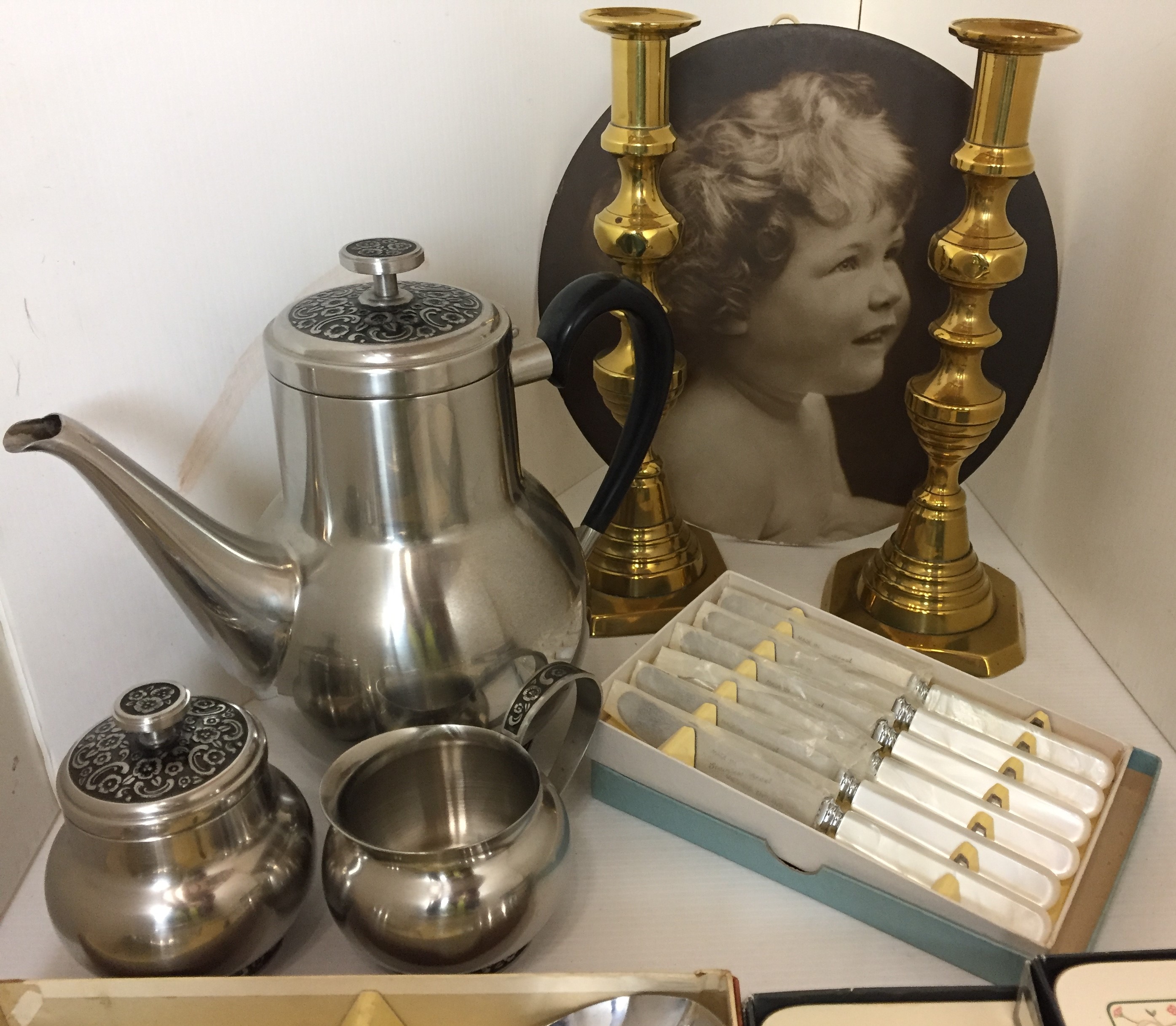 Fifteen items including a pair of brass candle sticks 27cm high, - Image 2 of 5