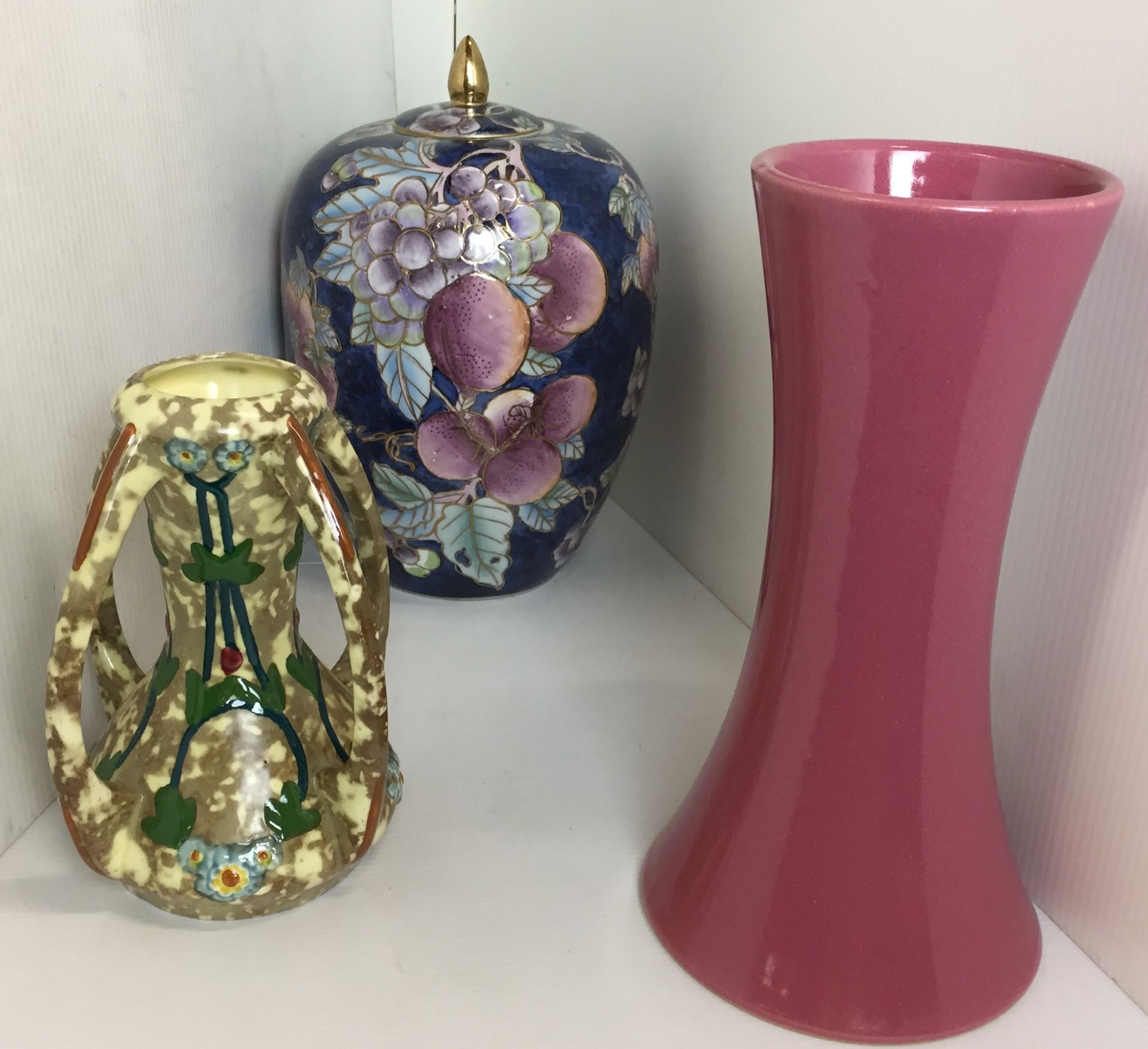 Three items - Loyatto Langley ware pink vase 27cm high,