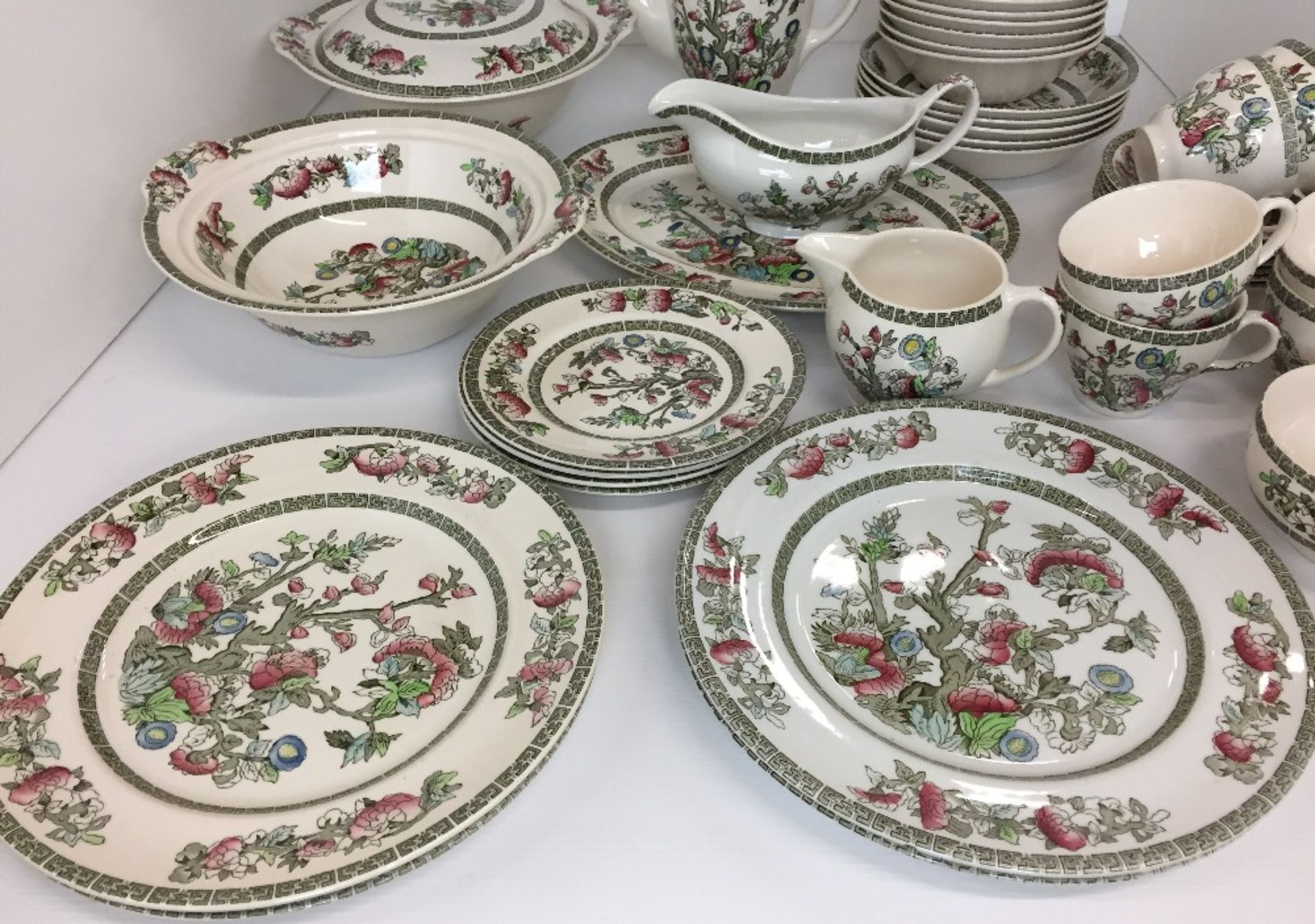Thirty eight pieces of Johnson Bros Ironstone Indian Tree pattern dinner/tea service including four - Image 2 of 4