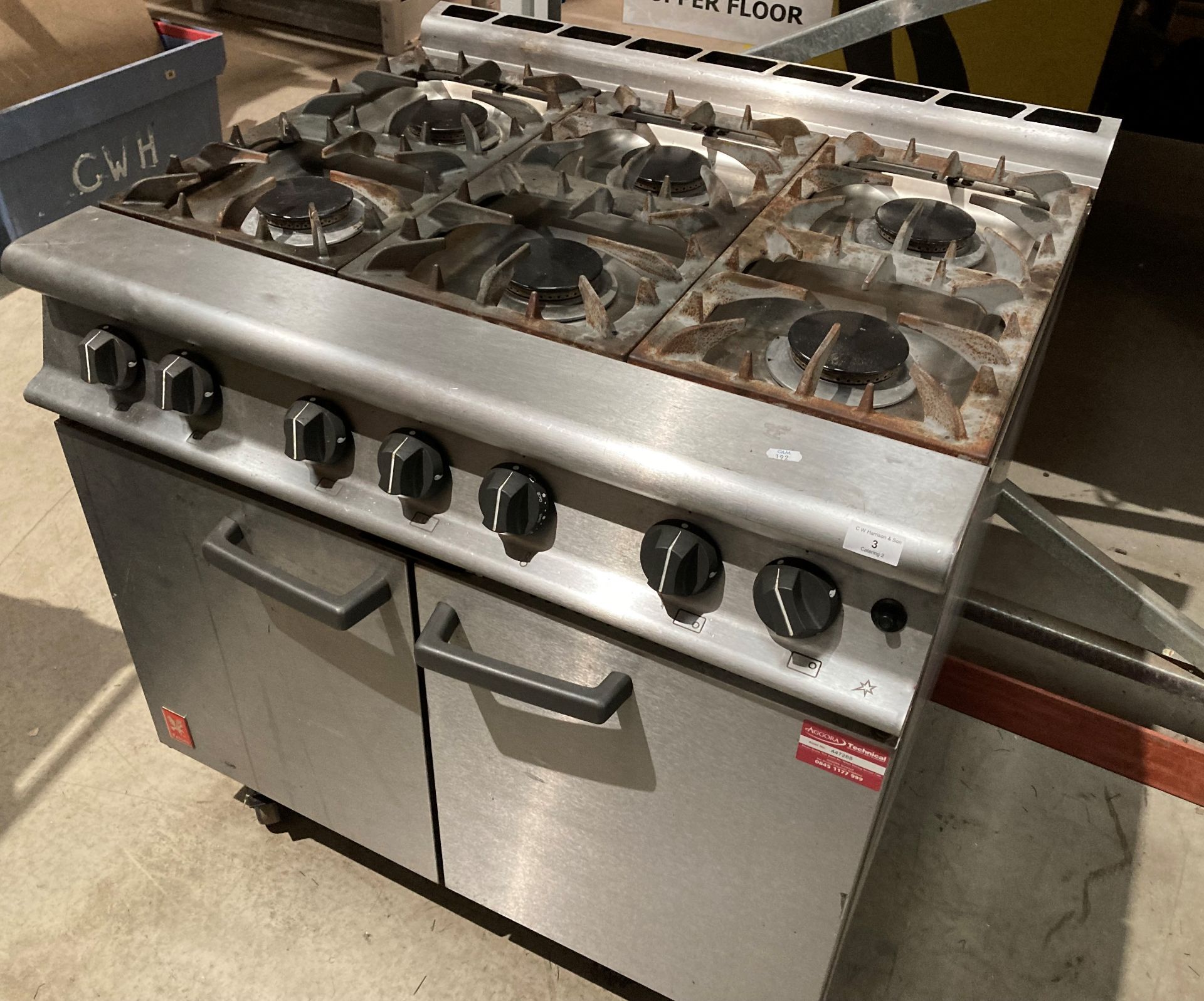 Falcon stainless steel 6 ring 2 door single oven mobile gas cooker model G3101 (Saleroom location: