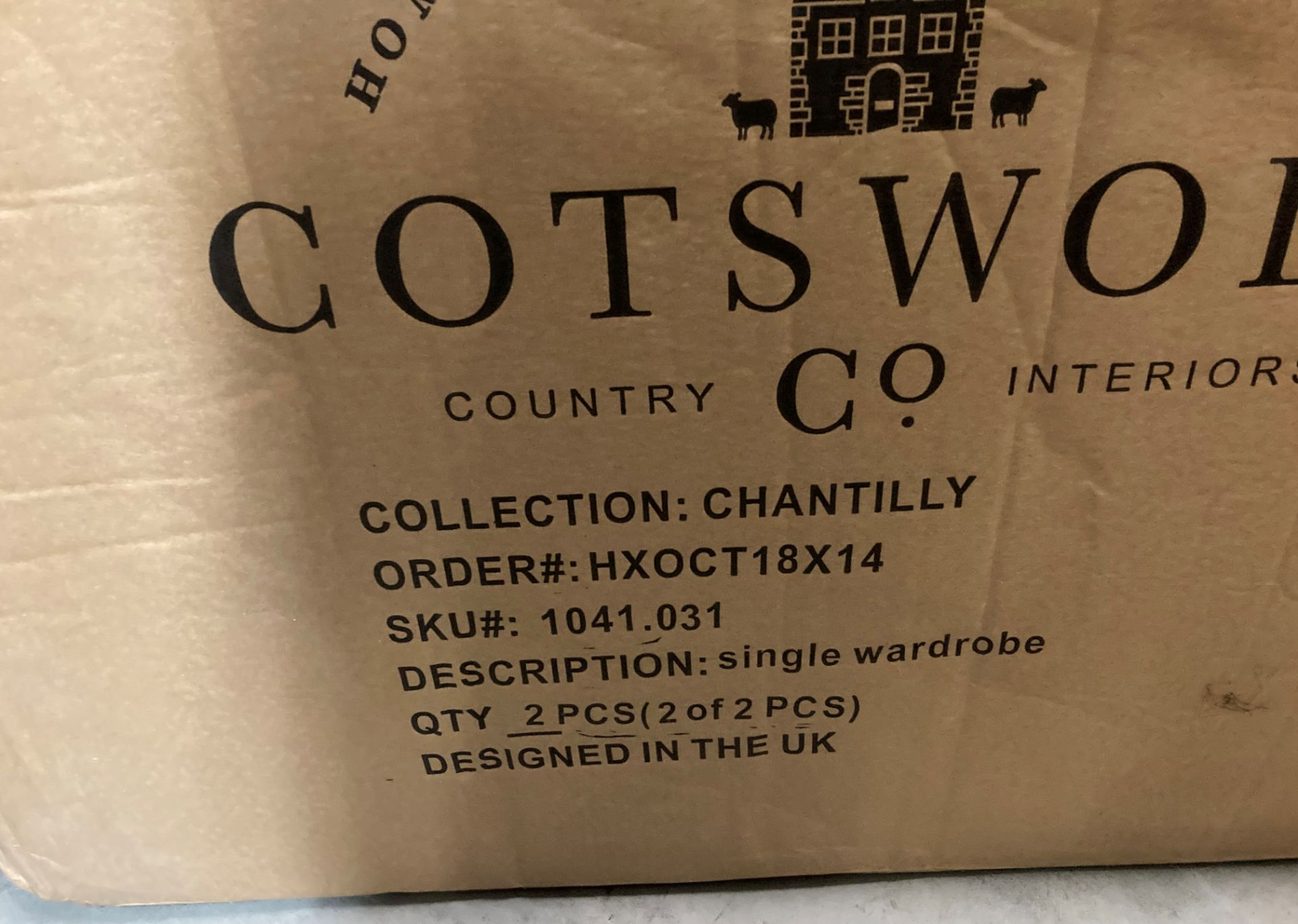 Cotswold Country Co Interiors Brand New Boxed White Chantilly Single Wardrobe 182cm x 85cm x 19cm - Image 2 of 3