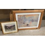 Framed Monet print 50 x 70cm and Lynn Lovel small framed watercolour of a lake (2) (saleroom