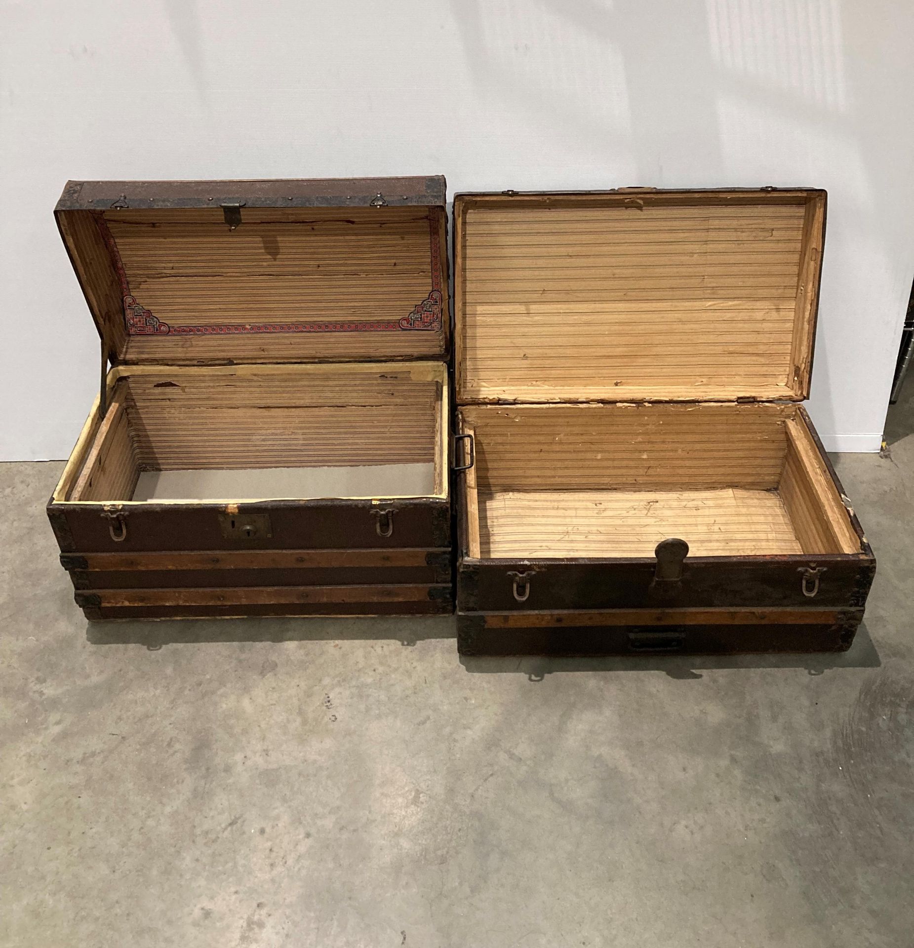 Brown metal and wooden domed top storage trunk, 70 x 41 x 44cm and a similar storage chest, - Image 2 of 2