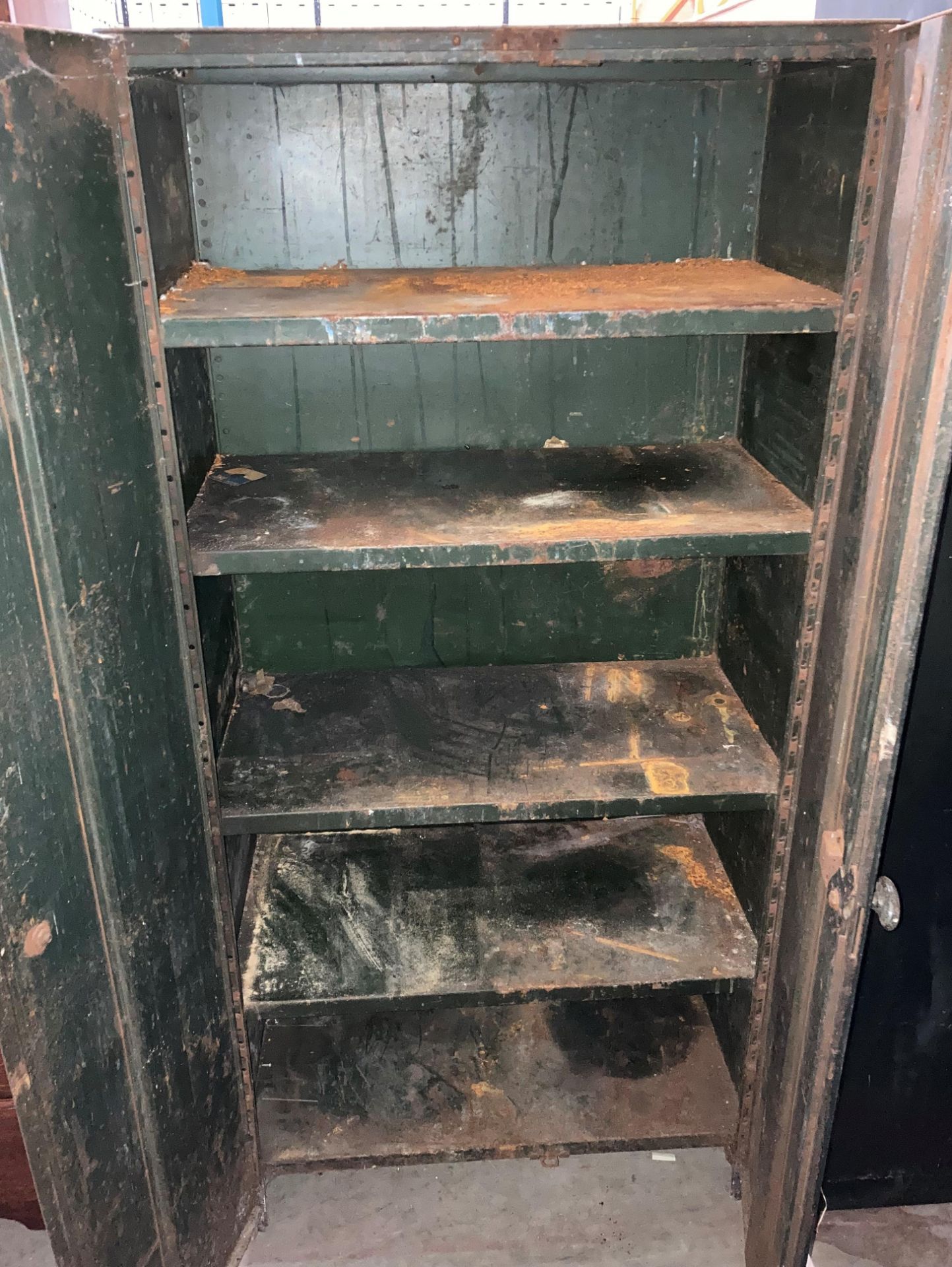 Vintage black metal two door storage cabinet, - Image 2 of 2