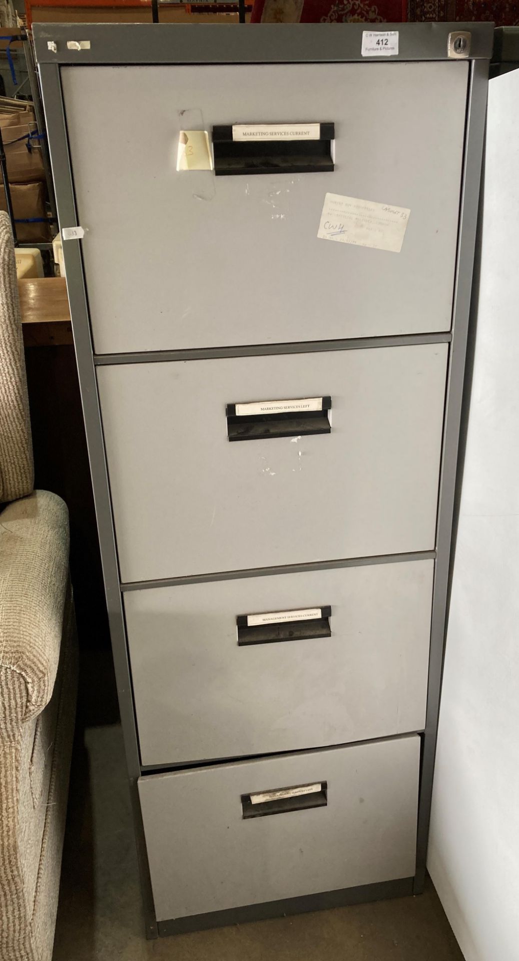 Metal two-tone grey four drawer filling cabinet (saleroom location: MW)