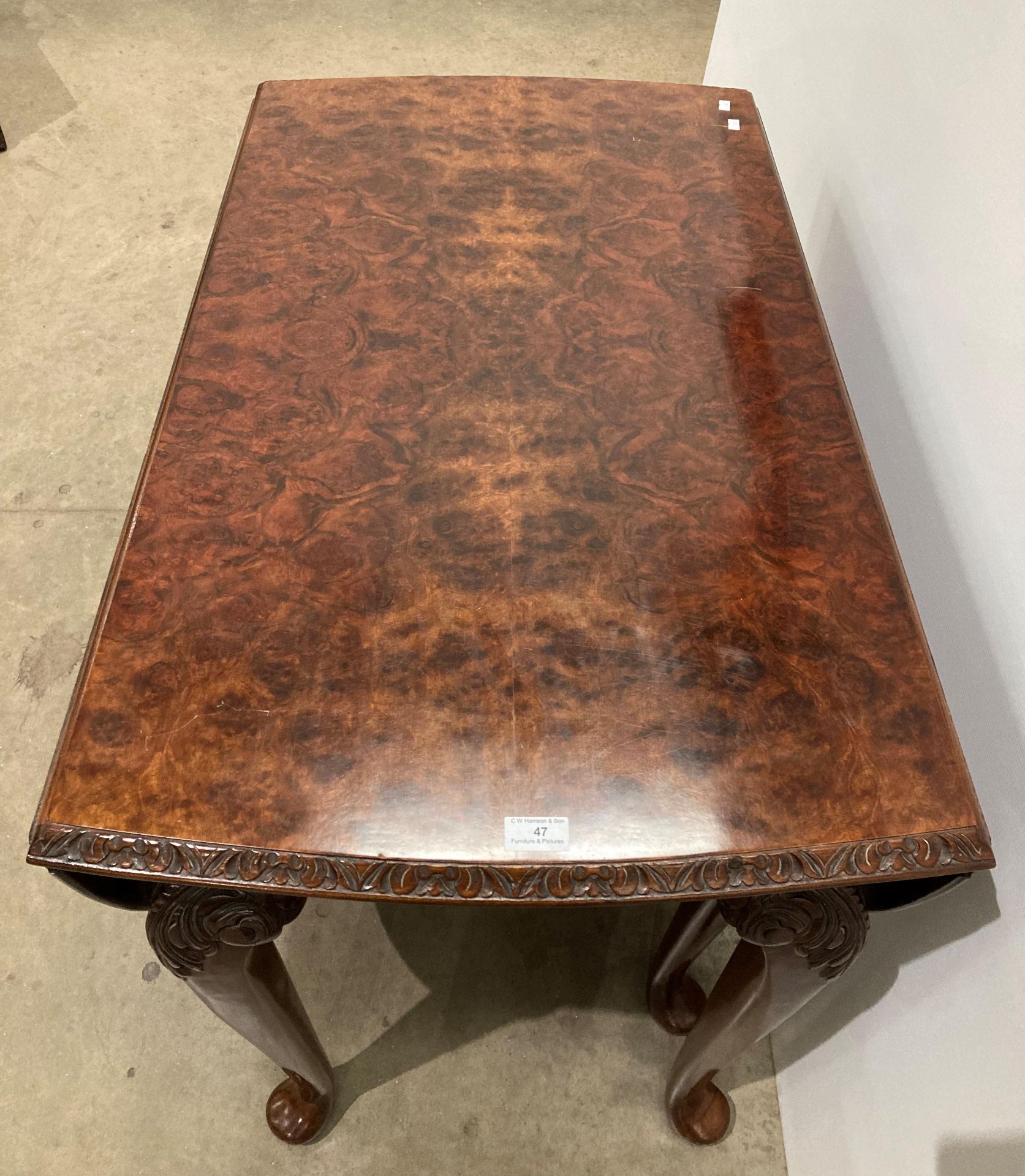 Burr walnut oval drop lead dining table, - Image 2 of 5