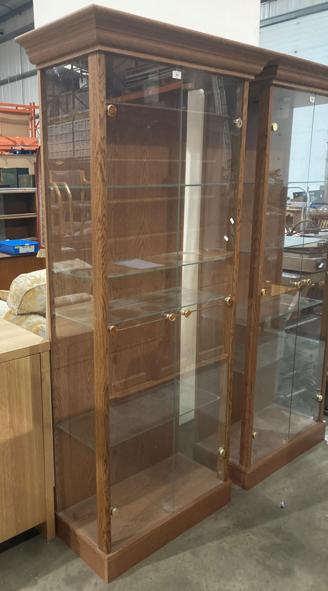 Oak finish glass illuminated display cabinet 85cm x 184cm high (saleroom location: MA2)
