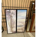 Two framed prints 'Seashore' by Rian Wither and 'Iris's' by Vivian White both 73 x 25cm (saleroom