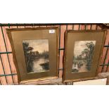 James Keene pair of gilt framed prints 'Cattle in a Pond' and 'Ducks in a River' each 28 x 19cm