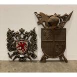 Two Model cast metal coat of arms of Harry Banks B.W.S.