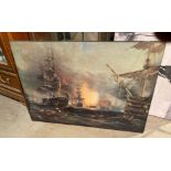 Block board print of the Bombardment of Algiers sea battle,