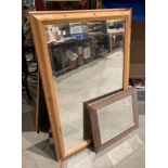 Large pine framed wall mirror 105 x 74cm and a smaller framed wall mirror (2) (saleroom location: