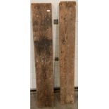 Two wooden staging boards each approx 155cm long (saleroom location: roller 2)