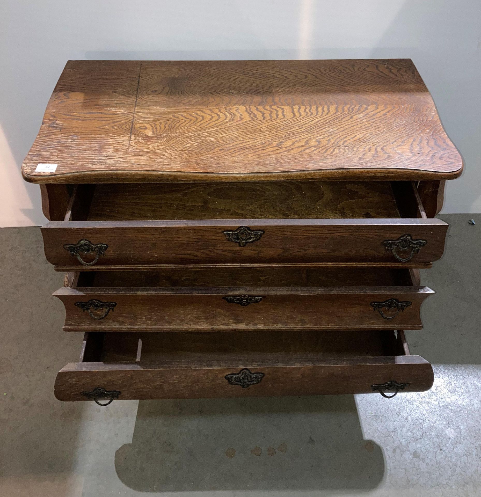 Oak shaped three drawer chest of drawers, - Image 2 of 3