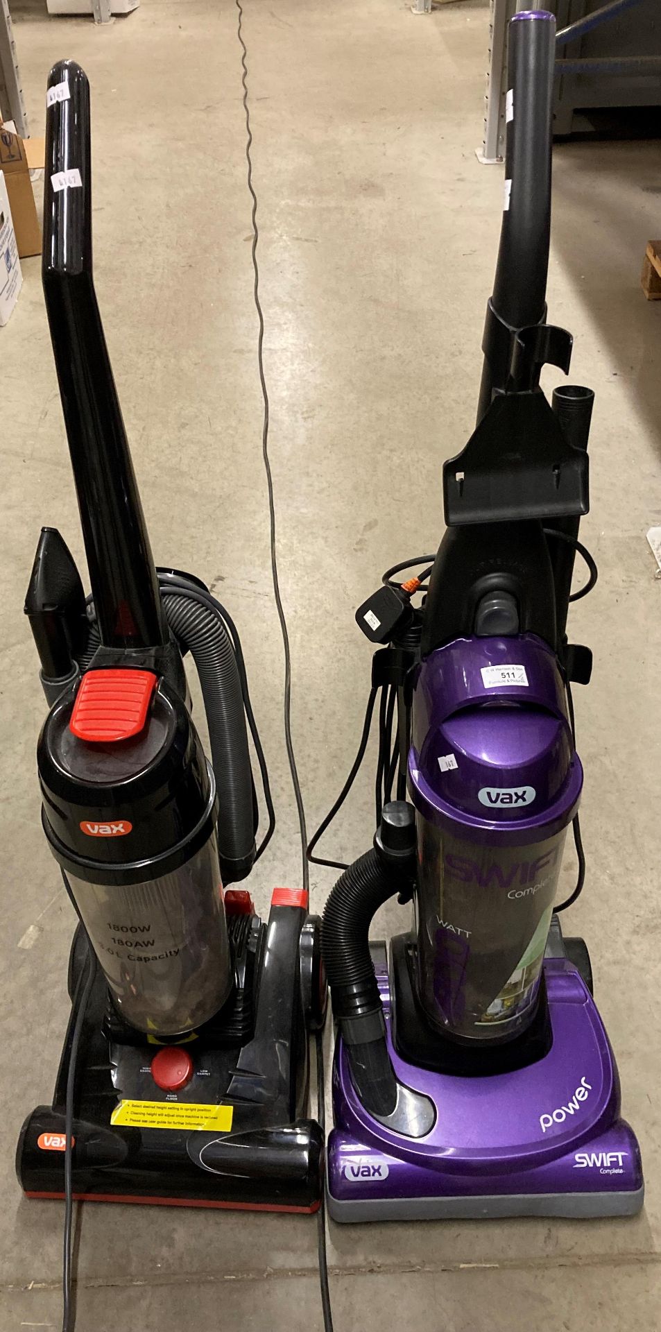 Two Vax upright vacuum cleaners,