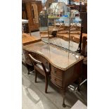 Walnut shaped mirror back five drawer dressing table with stool (saleroom location: kit area)