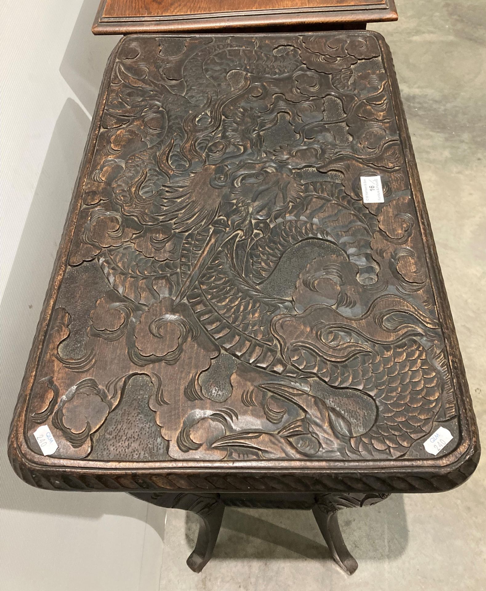 Oriental carved two tier hall table, - Image 2 of 3