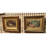 E J Lanci pair of framed oils on board 'still lifes - fruit',