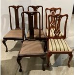Two reproduction splat back dining chairs with Regency striped seats (with fire certificates) and