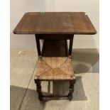 An oak drop leaf tea trolley with under tray and a stool with woven seat (2) (saleroom location: