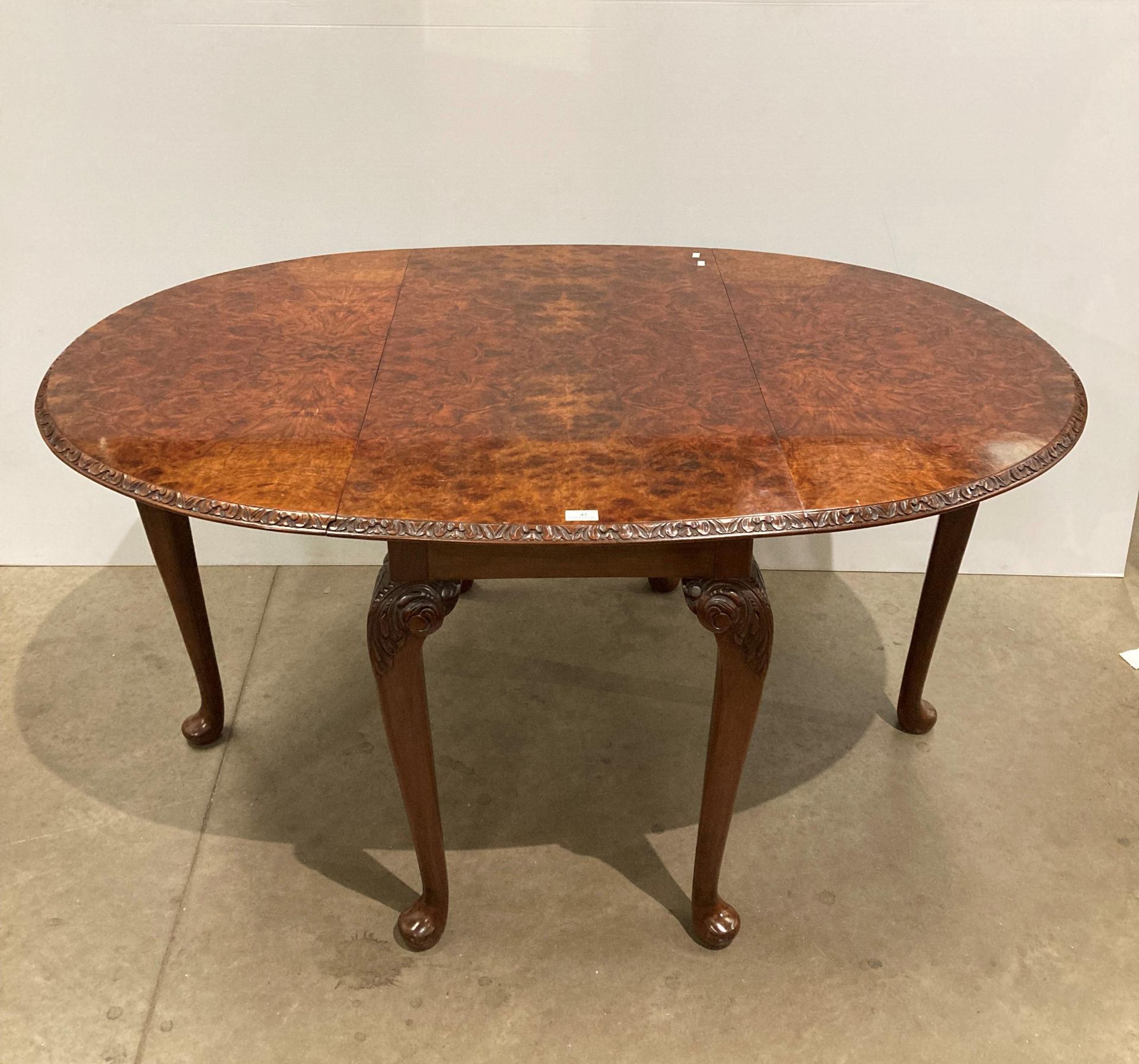 Burr walnut oval drop lead dining table, - Image 3 of 5