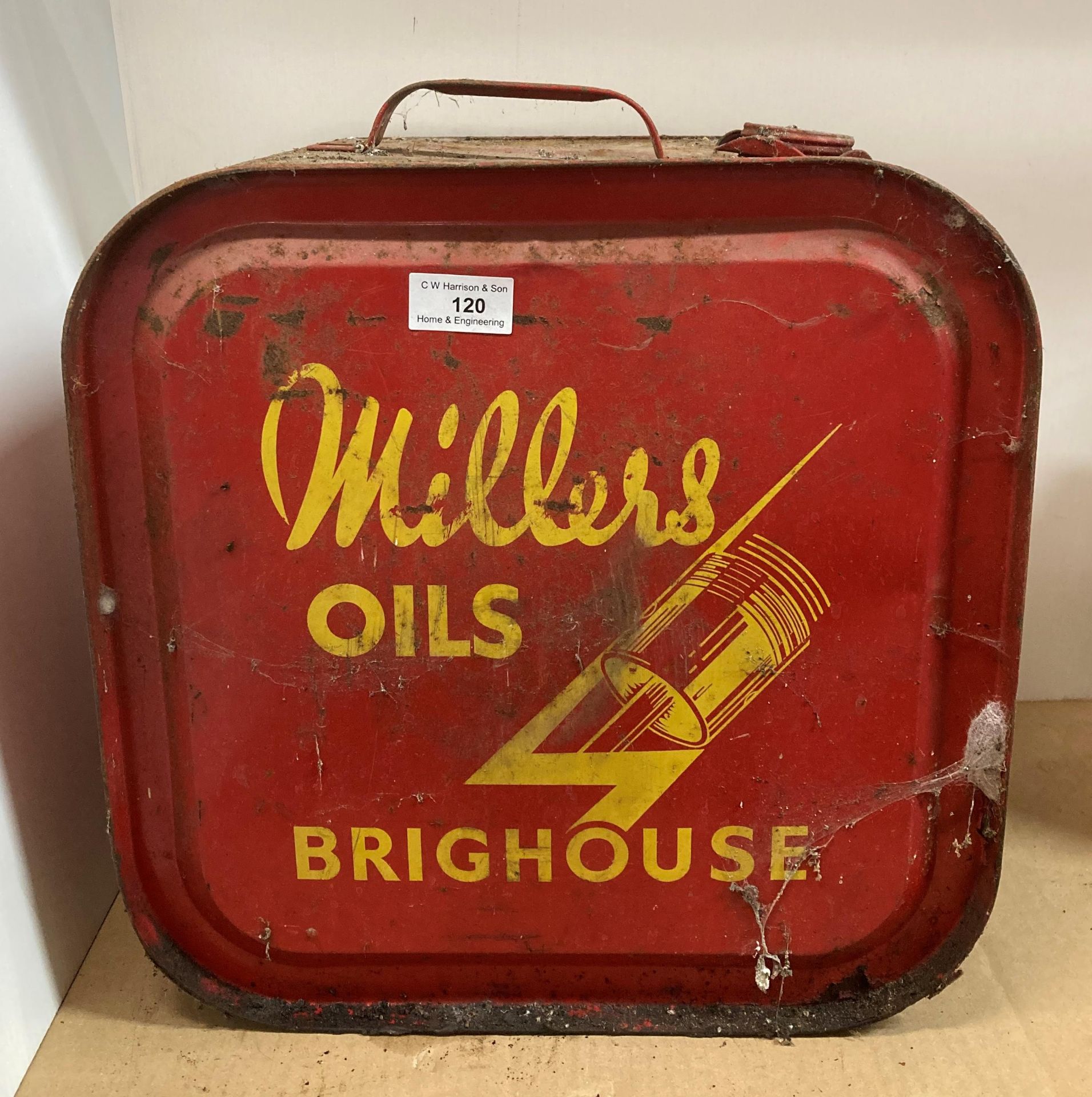 Vintage oil can by Millers Oils Brighthouse (saleroom location: L11)