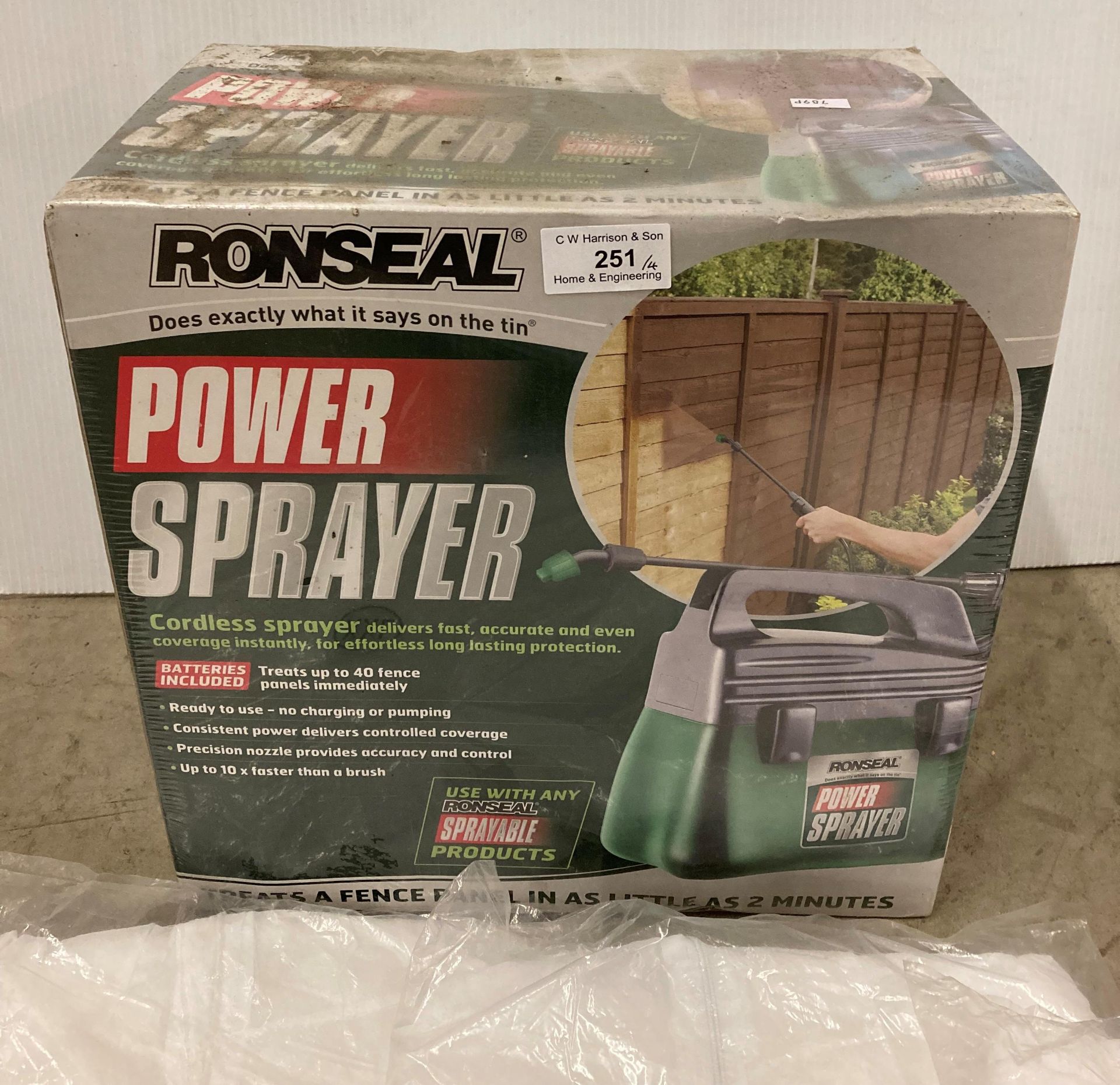 Ronseal power sprayer battery operated, new in box and three x white painting suits, - Image 2 of 2